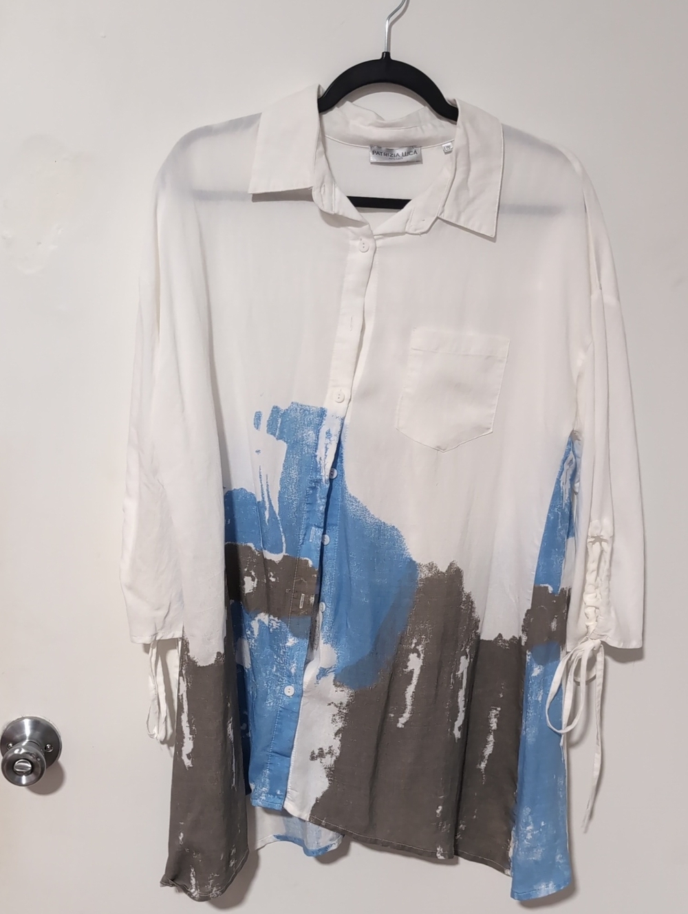 White & Blue Abstract Print 3/4 Sleeve Women’s Shirt
